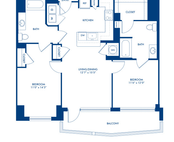 Blueprint of B1-A Floor Plan, 2 Bedrooms and 2 Bathrooms at Camden NoMa Apartments in Washington, DC