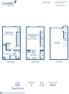 Blueprint of DG Townhome Floor Plan, 1 Bedroom and 1.5 Bathrooms at Camden Holly Springs Apartments in Houston, TX