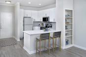 Modern style open concept kitchen with built-in shelving