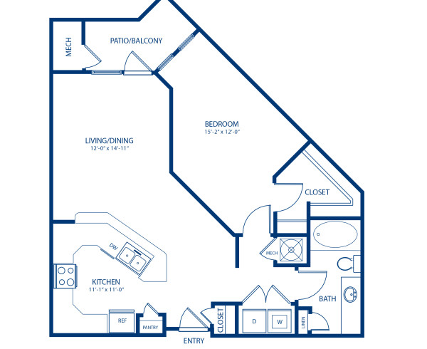 Blueprint of Copenhagen Floor Plan, 1 Bedroom and 1 Bathroom at Camden Dulles Station Apartments in Herndon, VA