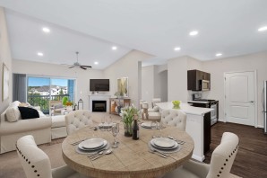 Open concept living with fireplace at Camden Silo Creek