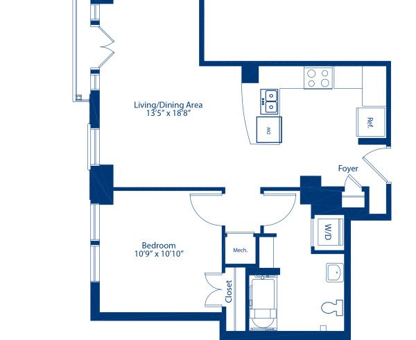 Blueprint of 1.1E Floor Plan, 1 Bedroom and 1 Bathroom at Camden Grand Parc Apartments in Washington, DC