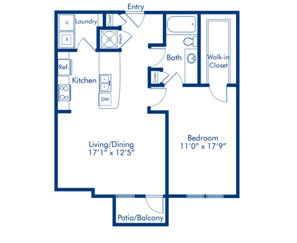 Blueprint of Four Seasons Floor Plan, 1 Bedroom and 1 Bathroom at Camden Orange Court Apartments in Orlando, FL