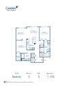 Blueprint of Serenity Floor Plan, 1 Bedroom and 2 Bathrooms at Camden Main and Jamboree Apartments in Irvine, CA