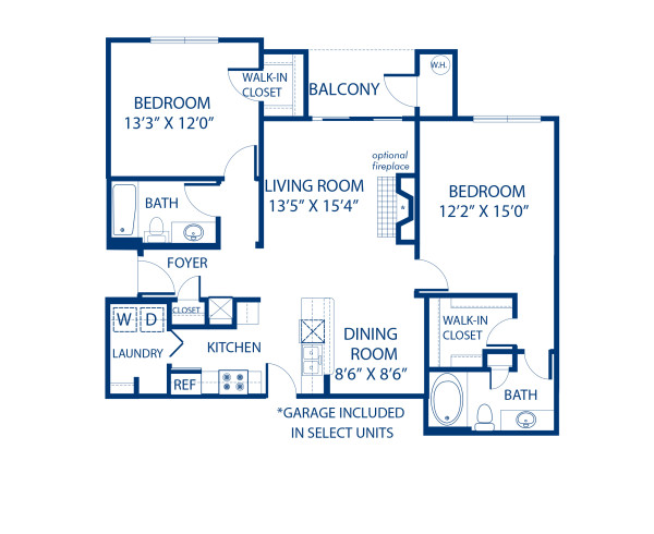 Blueprint of 2.2G Floor Plan, 2 Bedrooms and 2 Bathrooms at Camden Lansdowne Apartments in Lansdowne, VA