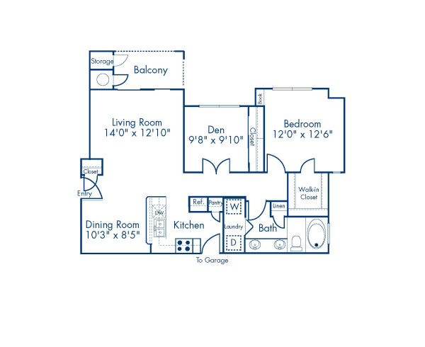 Blueprint of A7 Floor Plan, 1 Bedroom and 1 Bathroom at Camden Stoneleigh Apartments in Austin, TX