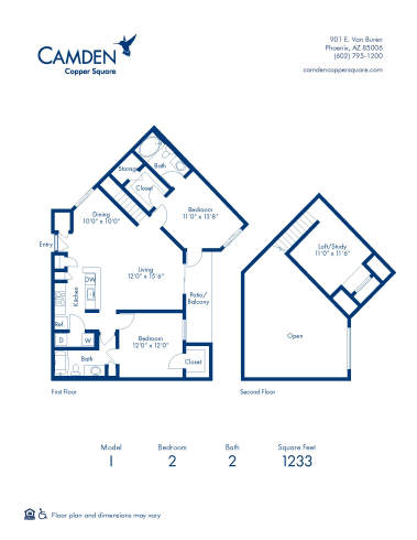 Blueprint of I Floor Plan, 2 Bedrooms and 2 Bathrooms at Camden Copper Square Apartments in Phoenix, AZ