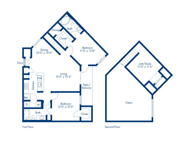 Blueprint of I Floor Plan, 2 Bedrooms and 2 Bathrooms at Camden Copper Square Apartments in Phoenix, AZ