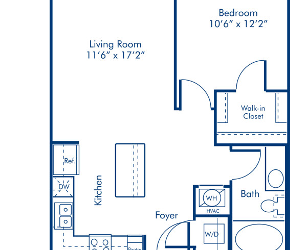 Blueprint of 1.1A Floor Plan, 1 Bedroom and 1 Bathroom at Camden South End Apartments in Charlotte, NC