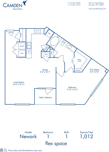 Blueprint of Newark Floor Plan, 1 Bedroom and 1 Bathroom at Camden City Centre Apartments in Houston, TX