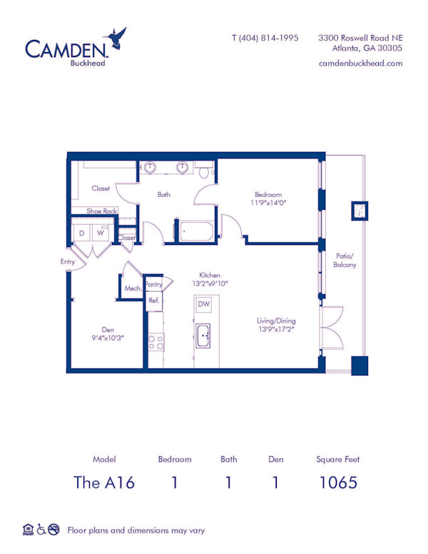 Camden Buckhead apartments Atlanta, Georgia 1 bedroom, 1 bath, floor plan A16