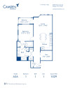 Blueprint of the A2A One Bedroom, One Bathroom Floor Plan at Camden Carolinian Apartments in Raleigh, NC