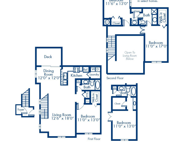 Blueprint of 3.2T Floor Plan, 3 Bedrooms and 2 Bathrooms at Camden Ballantyne Apartments in Charlotte, NC