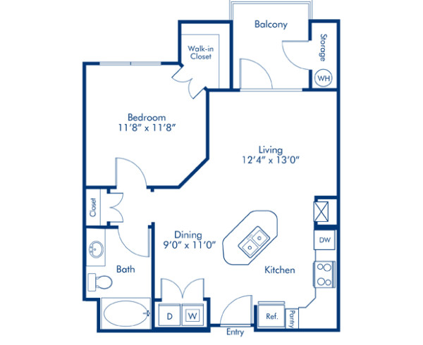 Blueprint of Central Floor Plan, 1 Bedroom and 1 Bathroom at Camden Town Square Apartments in Kissimmee, FL