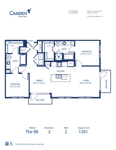 Blueprint of B8 Floor Plan, 2 Bedrooms and 2 Bathrooms at Camden Victory Park Apartments in Dallas, TX
