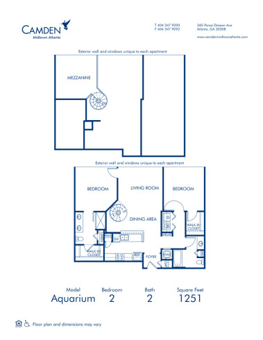 Blueprint of Aquarium Floor Plan, 2 Bedrooms and 2 Bathrooms at Camden Midtown Atlanta Apartments in Atlanta, GA