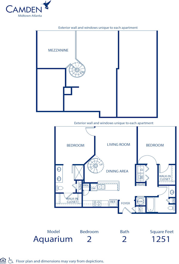 Blueprint of Aquarium Floor Plan, 2 Bedrooms and 2 Bathrooms at Camden Midtown Atlanta Apartments in Atlanta, GA