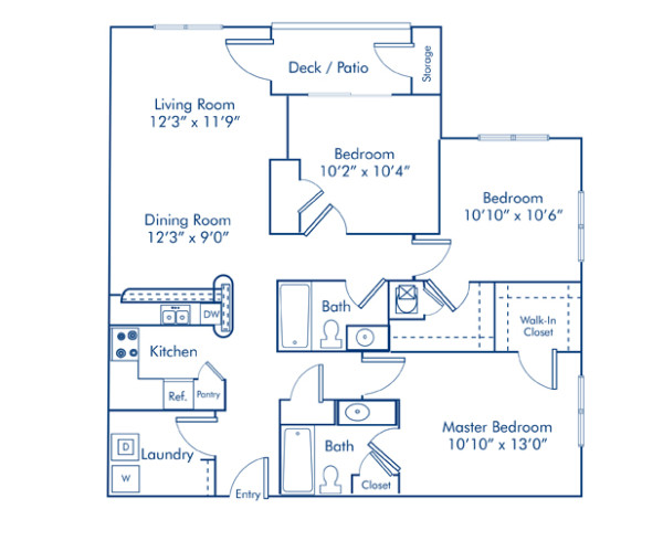 Blueprint of 3.2 Floor Plan, 3 Bedrooms and 2 Bathrooms at Camden Reunion Park Apartments in Apex, NC