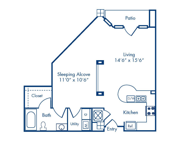 Blueprint of 0.1H Floor Plan, Studio with 1 Bathroom at Camden Cotton Mills Apartments in Charlotte, NC