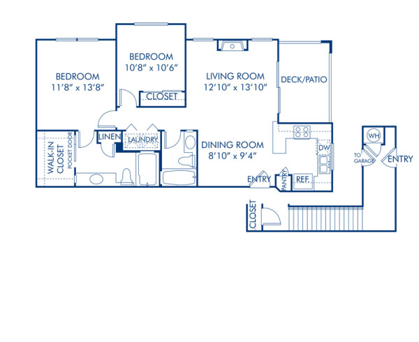 Blueprint of 6A Floor Plan, 2 Bedrooms and 2 Bathrooms at Camden Lakeway Apartments in Lakewood, CO
