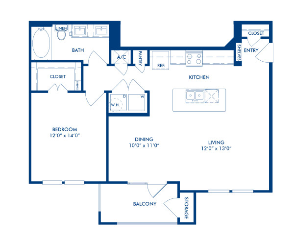 Blueprint of A4 Floor Plan, 1 Bedroom and 1 Bathroom at Camden La Frontera Apartments in Round Rock, TX
