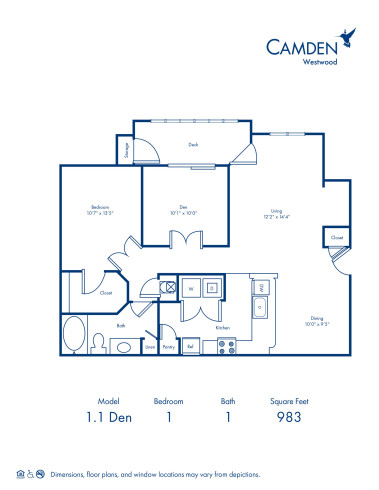 Blueprint of 1.1 Den Floor Plan, 1 Bedroom and 1 Bathroom at Camden Westwood Apartments in Morrisville, NC