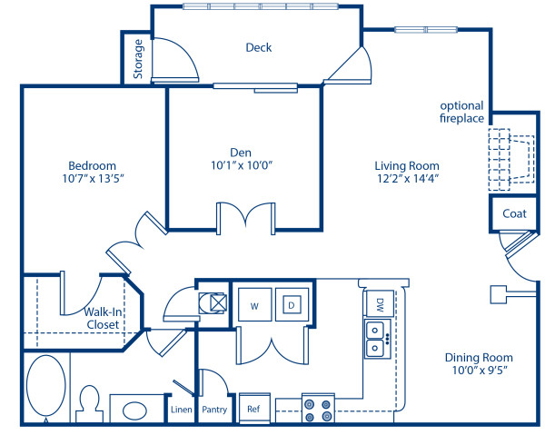 Blueprint of 1.1 Den Floor Plan, 1 Bedroom and 1 Bathroom at Camden Westwood Apartments in Morrisville, NC