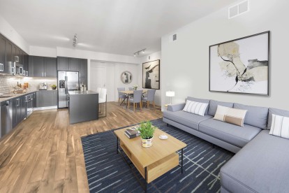 Open kitchen with moveable kitchen island gives you the flexibility to change the layout of your apartment home at Camden Central Apartments in St. Petersburg, FL.