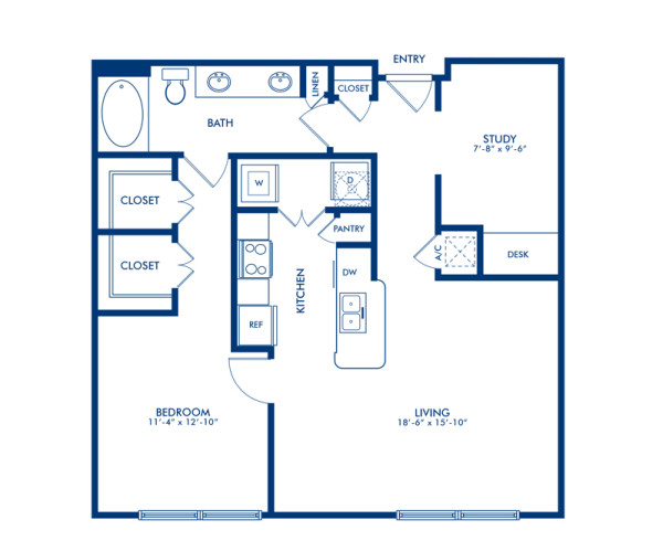 Blueprint of La Branch 4.2 Floor Plan, 1 Bedroom and 1 Bathroom at Camden Travis Street Apartments in Houston, TX