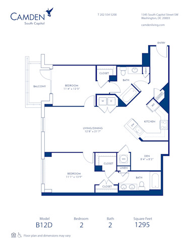 Blueprint of B12D Floor Plan, 2 Bedrooms and 2 Bathrooms at Camden South Capitol Apartments in Washington, DC