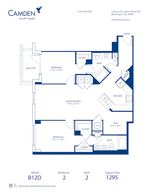 Blueprint of B12D Floor Plan, 2 Bedrooms and 2 Bathrooms at Camden South Capitol Apartments in Washington, DC