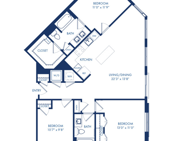 Blueprint of C3 Floor Plan, 3 Bedrooms and 2 Bathrooms at Camden Shady Grove Apartments in Rockville, MD