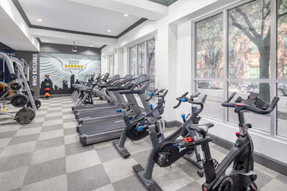 Two Fitness centers with cardio equipment at Camden City Centre Apartments in Midtown Houston, Tx