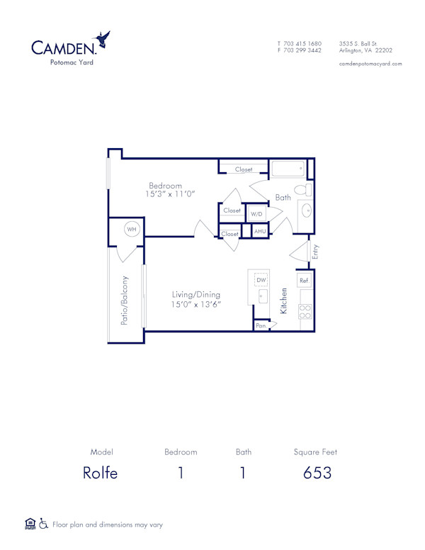 Blueprint of Rolfe Floor Plan, 1 Bedroom and 1 Bathroom at Camden Potomac Yard Apartments in Arlington, VA