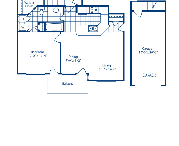 Blueprint of A1R Floor Plan, 1 Bedroom and 1 Bathroom at Camden Legacy Creek Apartments in Plano, TX