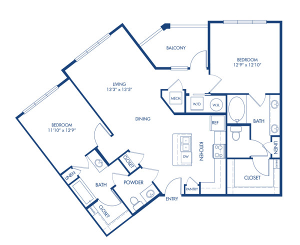 Blueprint of Randall Floor Plan, 2 Bedrooms and 2 Bathrooms at Camden Paces Apartments in Atlanta, GA