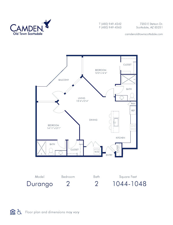 Camden Old Town Scottsdale apartments in Scottsdale, AZ two bedroom Durango A floor plan