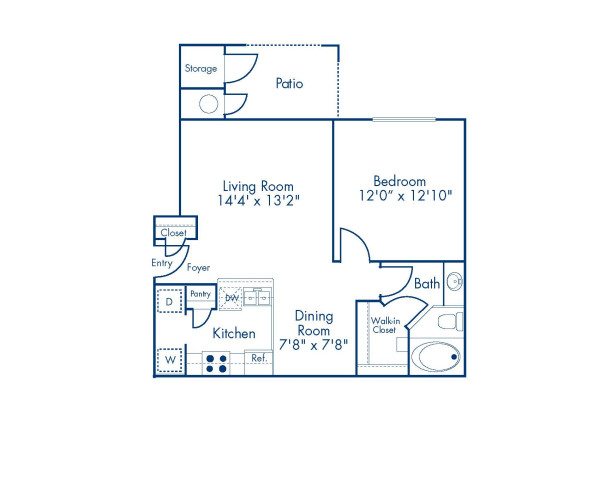Blueprint of A1 Floor Plan, 1 Bedroom and 1 Bathroom at Camden Stoneleigh Apartments in Austin, TX