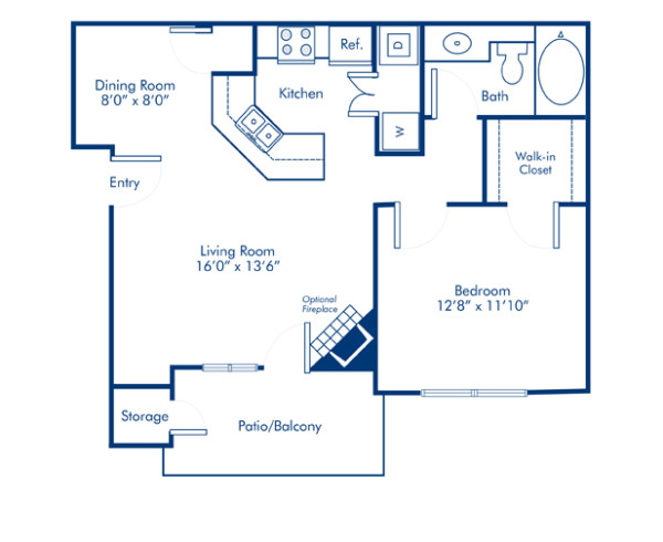 Blueprint of Briarcliff Floor Plan, 1 Bedroom and 1 Bathroom at Camden St. Clair Apartments in Atlanta, GA 
