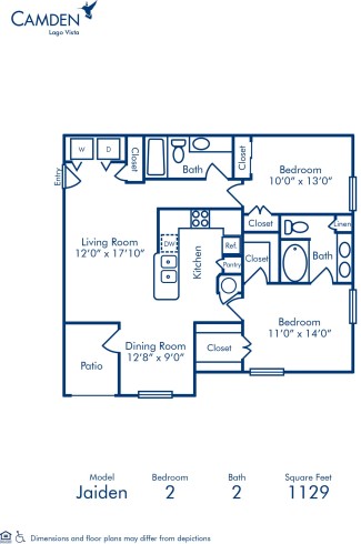 Blueprint of Jaiden Floor Plan, 2 Bedrooms and 2 Bathrooms at Camden Lago Vista Apartments in Orlando, FL