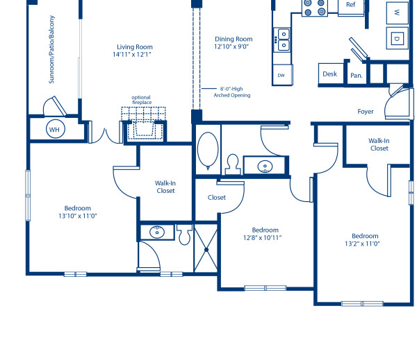 Blueprint of 3.2 Floor Plan, 3 Bedrooms and 2 Bathrooms at Camden Overlook Apartments in Raleigh, NC