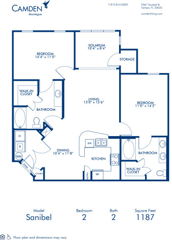 Blueprint of Sanibel Floor Plan, 2 Bedrooms and 2 Bathrooms at Camden Montague Apartments in Tampa, FL