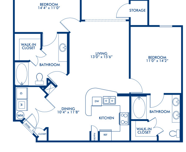 Blueprint of Sanibel Floor Plan, 2 Bedrooms and 2 Bathrooms at Camden Montague Apartments in Tampa, FL