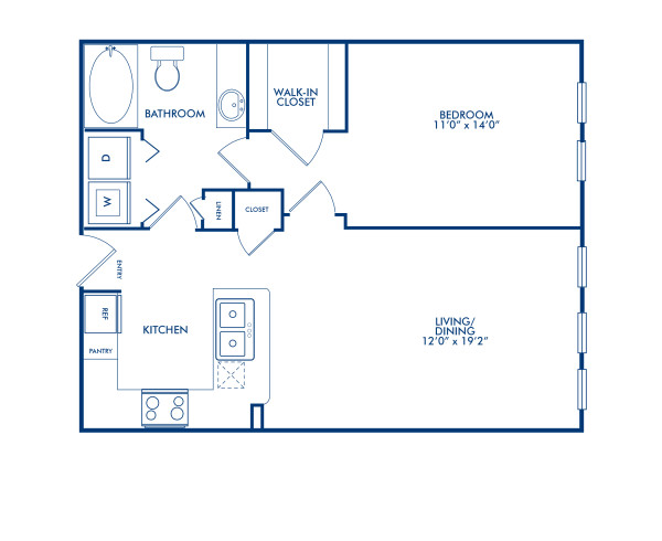 Blueprint of The Allston III Floor Plan, 1 Bedroom and 1 Bathroom at Camden Heights Apartments in Houston, TX