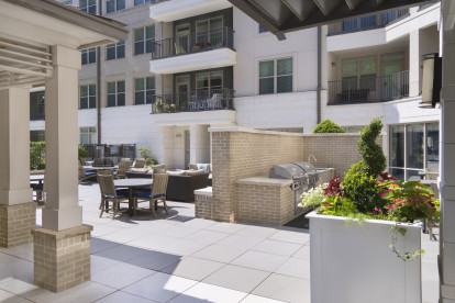 BBQ grills and outdoor dining area at Camden Carolinian Apartments in Raleigh, NC