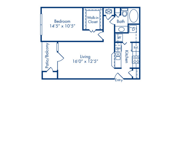Blueprint of A Floor Plan, 1 Bedroom and 1 Bathroom at Camden Addison Apartments in Addison, TX