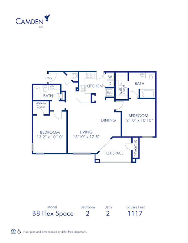 Blueprint of Crane (Solarium) Floor Plan, 2 Bedrooms and 2 Bathrooms at Camden Bay Apartments in Tampa, FL