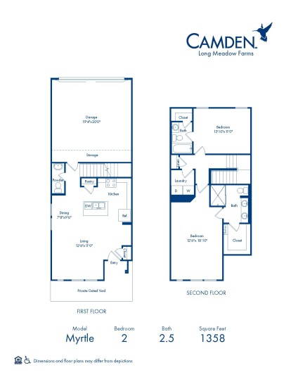 Camden Long Meadow Farms homes for rent in Richmond, TX two bedroom floor plan Myrtle