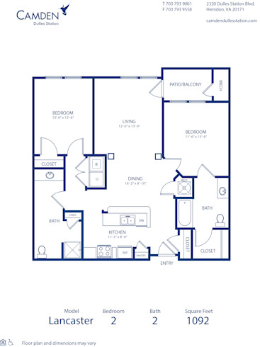 Blueprint of Lancaster Floor Plan, 2 Bedrooms and 2 Bathrooms at Camden Dulles Station Apartments in Herndon, VABlueprint of Lancaster Floor Plan, 2 Bedrooms and 2 Bathrooms at Camden Dulles Station Apartments in Herndon, VA