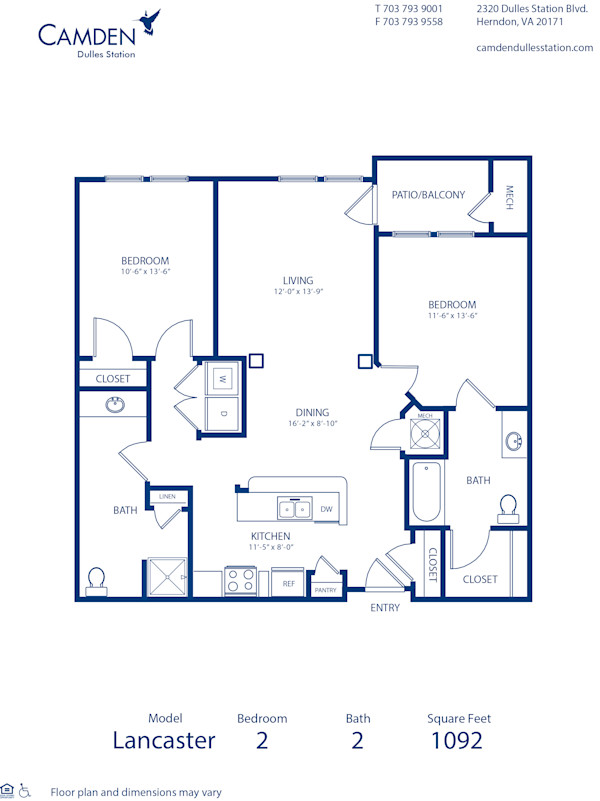 Blueprint of Lancaster Floor Plan, 2 Bedrooms and 2 Bathrooms at Camden Dulles Station Apartments in Herndon, VABlueprint of Lancaster Floor Plan, 2 Bedrooms and 2 Bathrooms at Camden Dulles Station Apartments in Herndon, VA